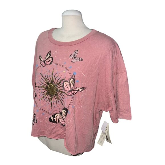 No Boundaries Pink Butterfly & Sun Graphic Cropped T-Shirt Sz XXL Womens - Picture 6 of 10